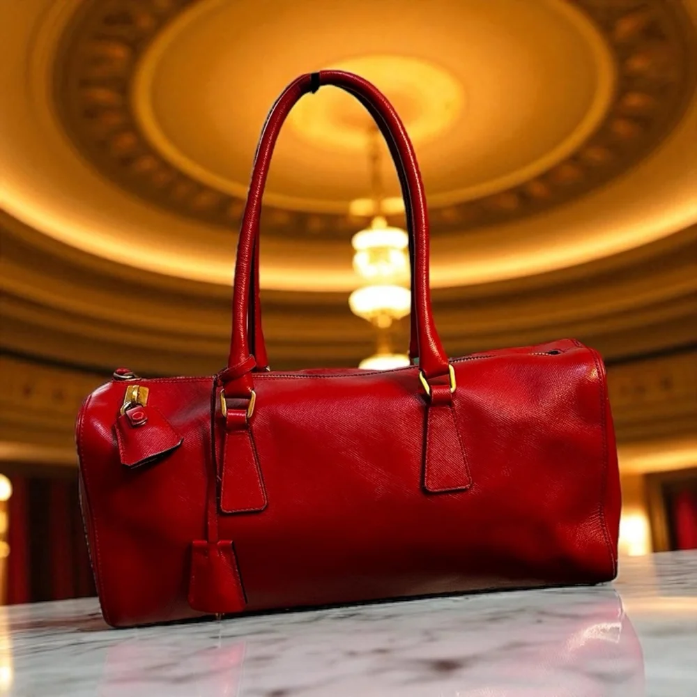 Prada Red Leather Barrel Bag - Picture 1 of 16